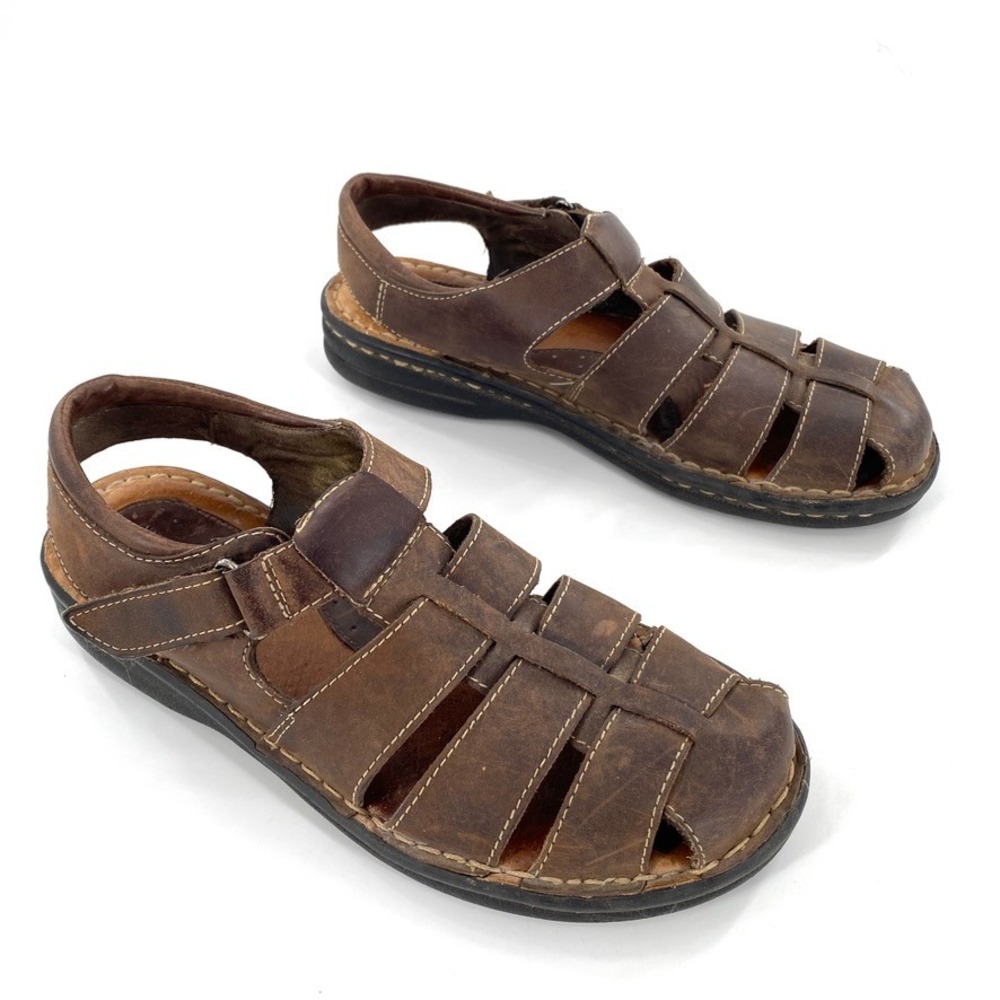 Minnetonka Mens Brown‎ Leather Fisherman Sandals Comfort Adjustable Strap